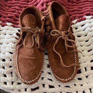 Brown Suede Moccasins with Fringe